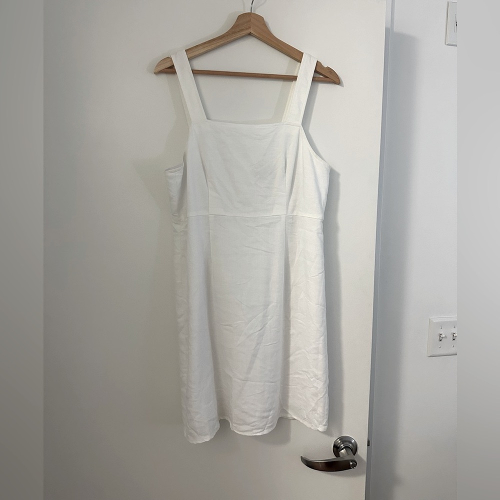 J. Crew White Squareneck A-line Dress in Stretch Linen Blend
